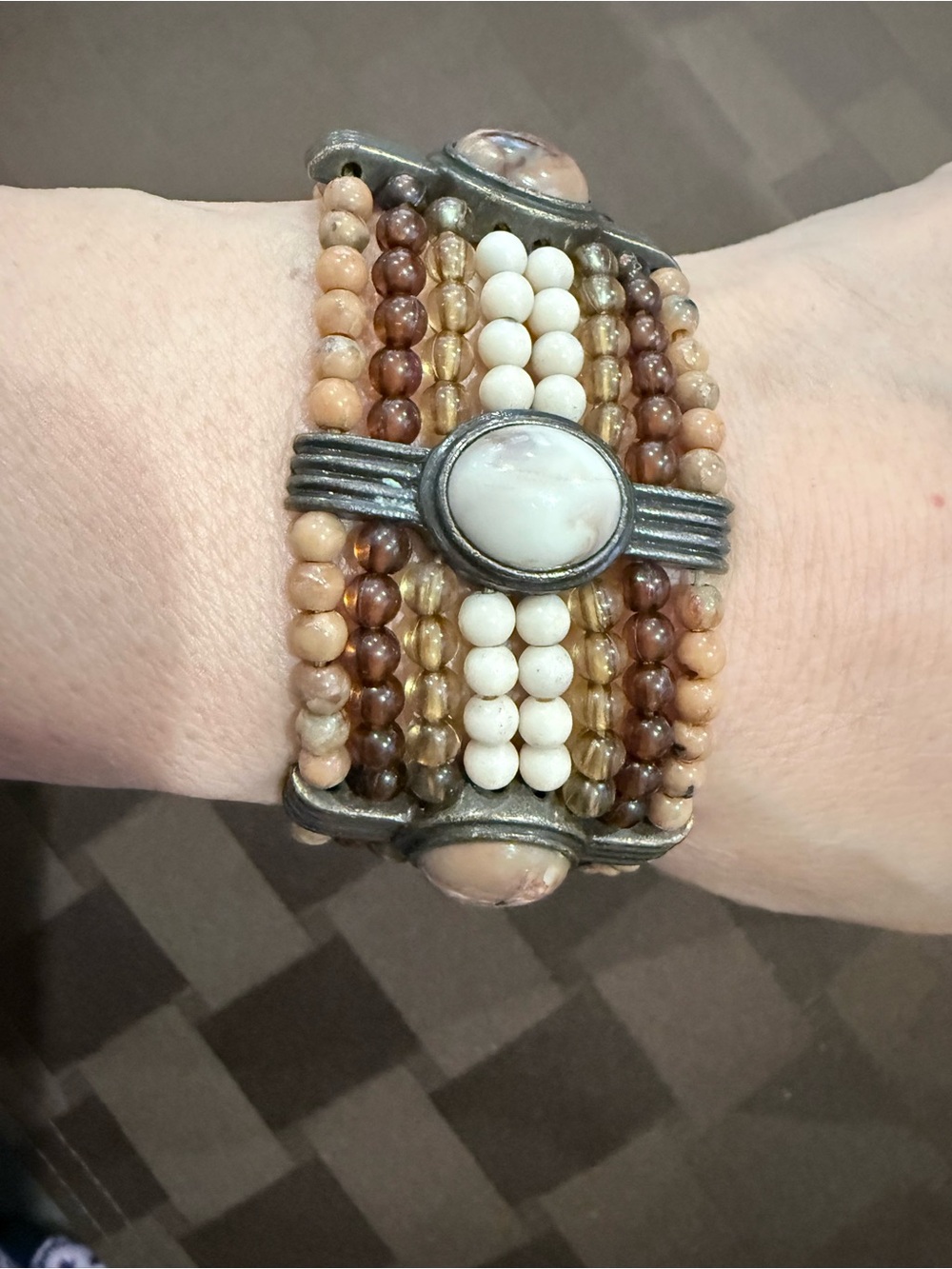 Boho Earth Tone Wide Glass
Seed Bead Stretch Cuff Bracelet - 7.5"